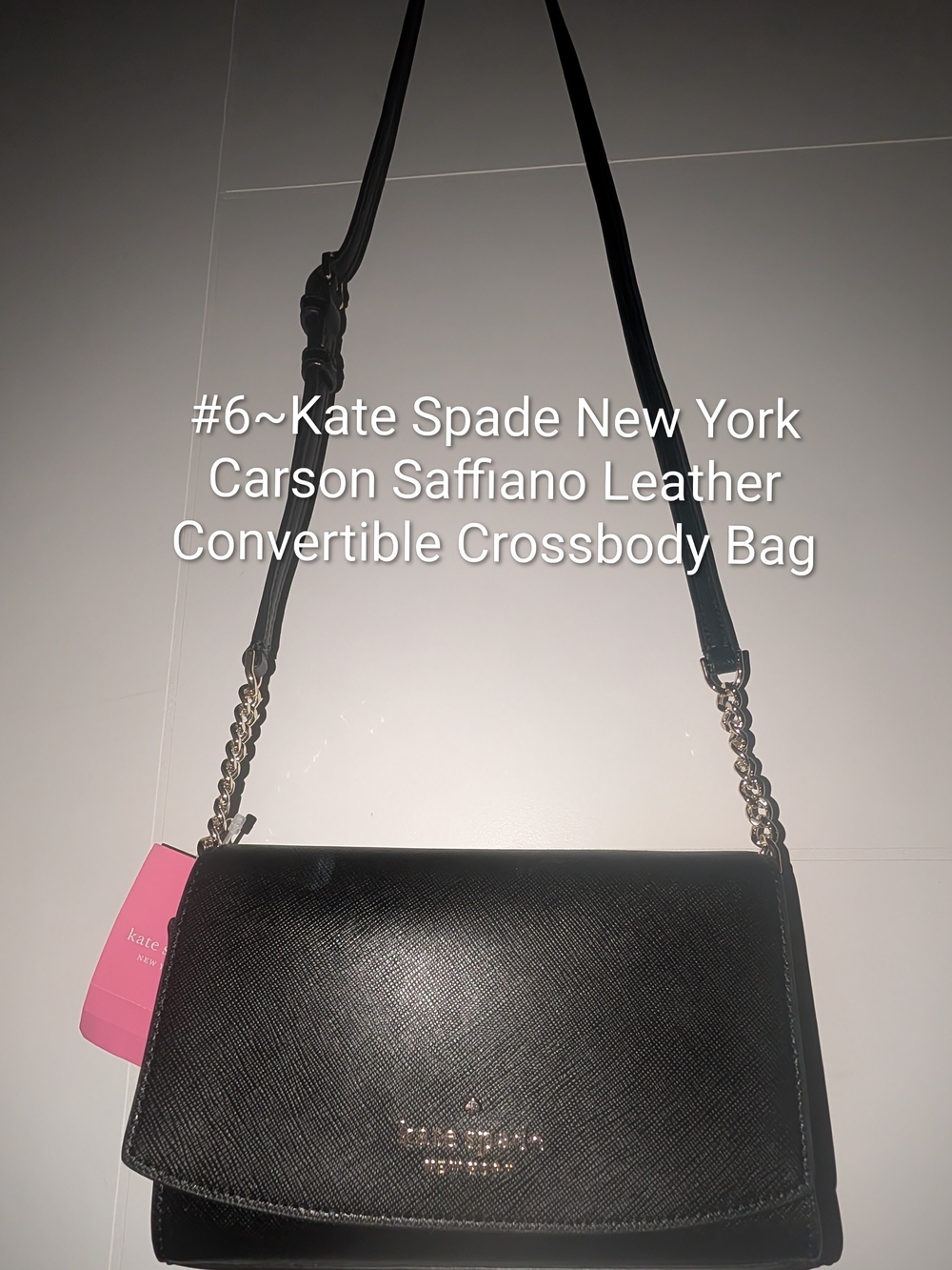 kate spade Black Saffiano Leather Convertible Crossbody with Chain Strap